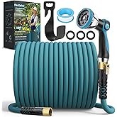 FlexiSolve Garden Hose 100 ft Non-Expandable - Ultra Lightweight Super Flexible & Kink-Free Water Hose with Shut-Off Valve, 10-Pattern Nozzle & Holder, Leakproof Heavy Duty Hose for Yard Outdoor, Blue