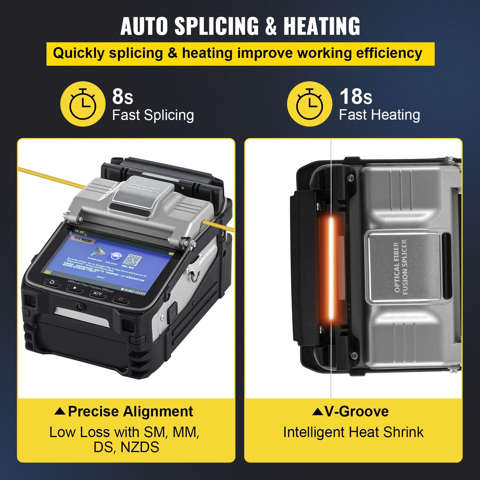 Mophorn AI-7 Fiber Fusion Splicer with 8 Seconds Splicing Time Melting 18 Seconds Heating Fusion Splicer Machine Optical Fiber Cleaver Kit for Optical Fiber & Cable Projects