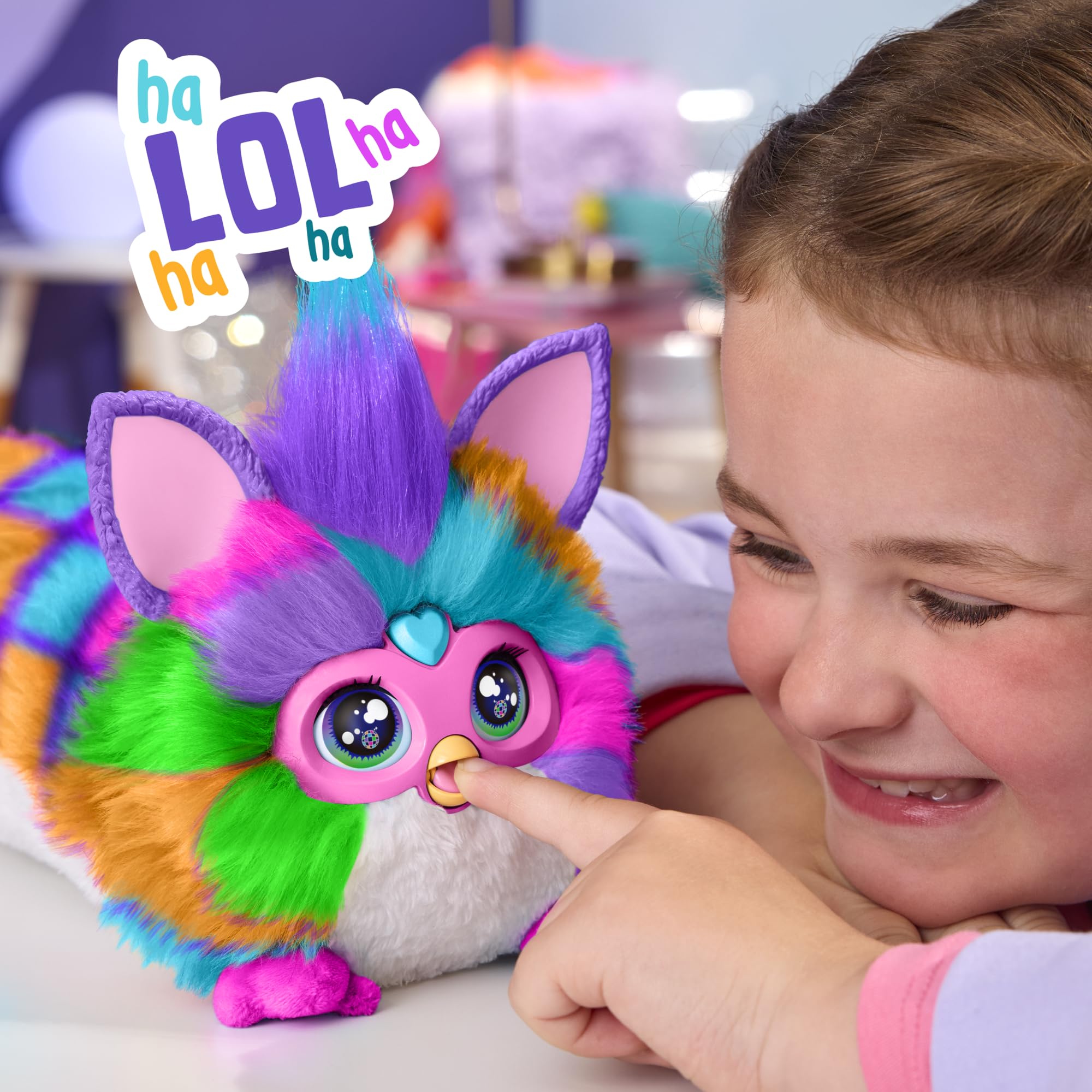 FURBY DJ Interactive Toy, Neon Star, Snuggly Electronic Plush, Music, Lights, Motion, & Games, Speaks English & Furbish, 32 in Long, 6+ Years (Amazon Exclusive)