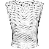 ABAFIP Men's Rave Outfit Sheer Rhinestone Top Sleeveless Tanks Crop Top Fishnet Vest Music Festival Shirt