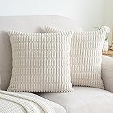 Smile of hope Pack of 2 Corduroy Decorative Throw Pillow Covers 18x18 Inch Soft Boho Striped Pillow Covers Modern Farmhouse Home Decor for Sofa Living Room Couch Bed Cream White