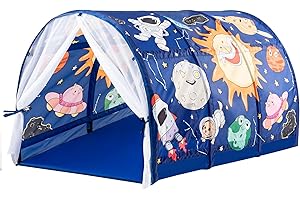 ANC POP Bed Tent for Kids with LED Strip Lights Toddler Bed Tent Foldable Game House for Children Play Tents for Girls Boys Sleeping Canopy Playhouse (Dark Blue - Space)