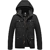 Pursky Men's Winter Military Jacket Fleece Lined Warm Cotton Coat Windproof Thicken Parka with Removable Hood