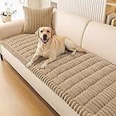 Smiry Couch Cover for Dogs Washable, Non Slip Fuzzy Pet Couch Covers for 3 Cushion Sofa Pet Friendly, Thick Soft Sofa Slipcovers Cushion Protector (Khaki, 27.6" x 59")
