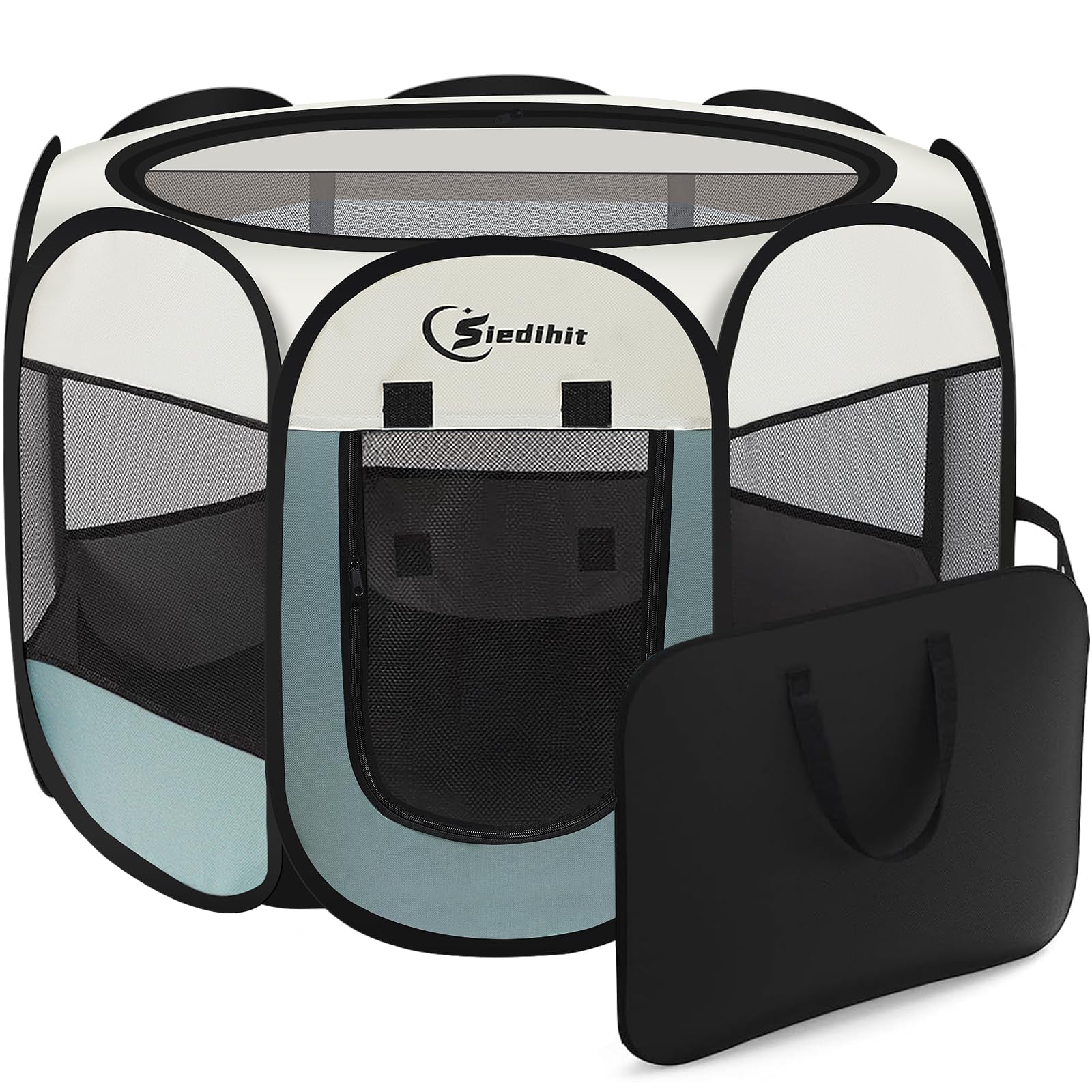 Dog Playpen, Small Dog Crate for Indoor Outdoor Travel Camping Use, Foldable Pop Up Pet Kennel Playpen with Carring Case, Removable Top, Exercise Pen Tents for Pets/Dogs/Cats/Rabbits (Small, Grey)