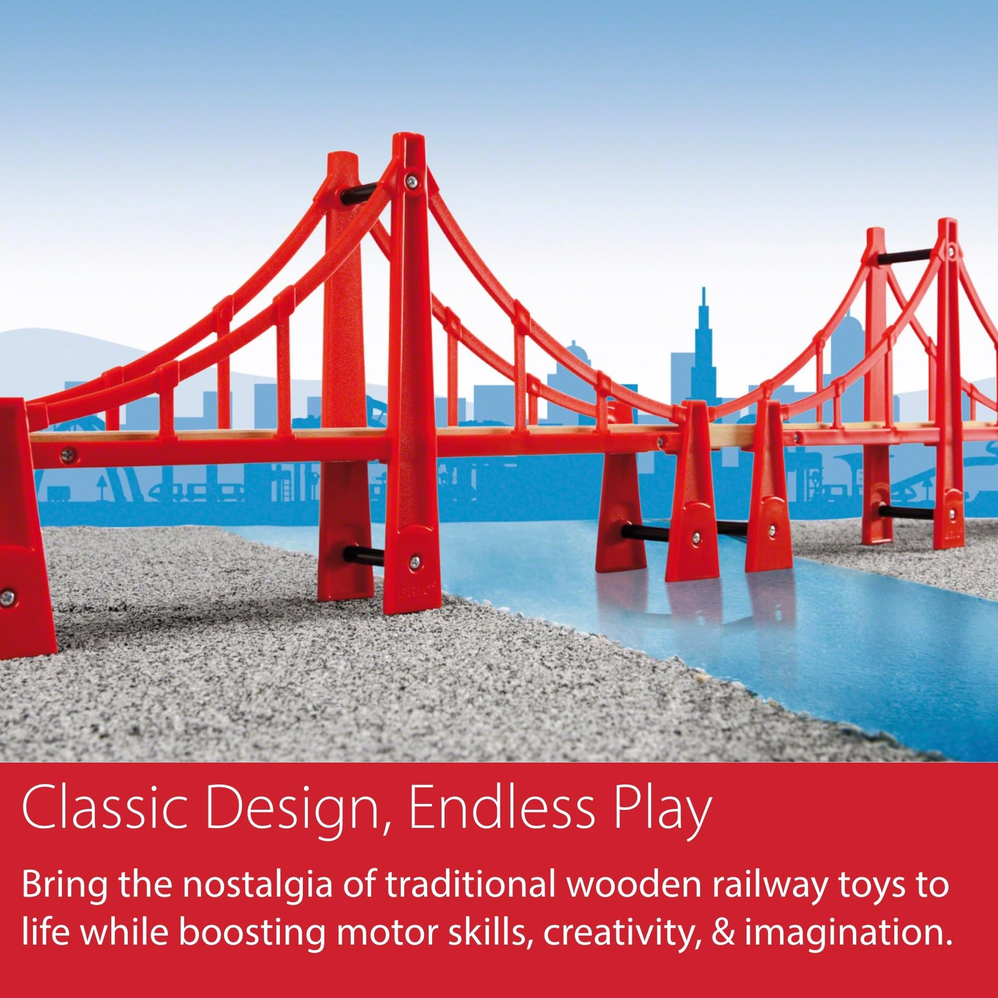 BRIO World Double Suspension Bridge - FSC-Certified Longest Wooden Train Track Bridge - Compatible with All BRIO Railway Sets - 5-Piece Set of 2 Bridges & 3 Tracks - Creative Fun for Kids Ages 3 & Up