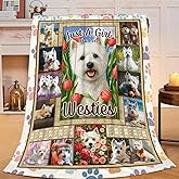 West Highland White Terrier Fleece Blanket Cute Westies Dog Throw Blankets for Girls Boys Super Soft Warm Flannel Animal Throws Gifts for Men Women Cozy Fuzzy Plush Stuffed Couch Bed Decor 50"X40"