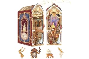 Tonecheer DIY Book Nook Kit for Adults, 3D Wooden Puzzle Music Booknook Miniature Dollhouse, Fairy Tale Bookend Bookshelf Decor with Dust Cover and LED Lights Gifts (Beast‌ and Beauty)