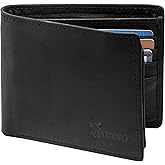 POKOFO RFID Blocking Genuine Leather Bifold Wallet for Men with Zipper and 2 ID Windows