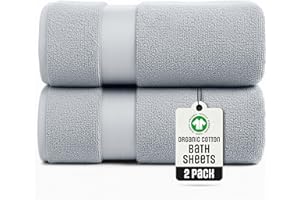 TOWELTIQUE- Organic Cotton Luxury Bath Sheets Pack of 2 GOTS & Oeko- TEX Certified | Premium Soft, Absorbent & Quick-Drying Bath Sheets for Bathroom, Gym, Spa & Hotel Use – Light Gray