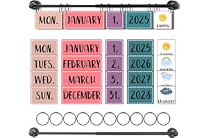 Extpro Flip Calendar Bulletin Board Set with Holder, Magnetic Adjustable Calendar Holder Includes 60 Date Cards Boho Classroom Home Decor (Colorful)