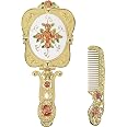 Nerien Vintage Spiegel & Kamm Set – Antikgold, Spiegel 22x10,5 Cm, Kamm 15x3,3 Cm – Handbemaltes Metall Mit Rosenmotiv
