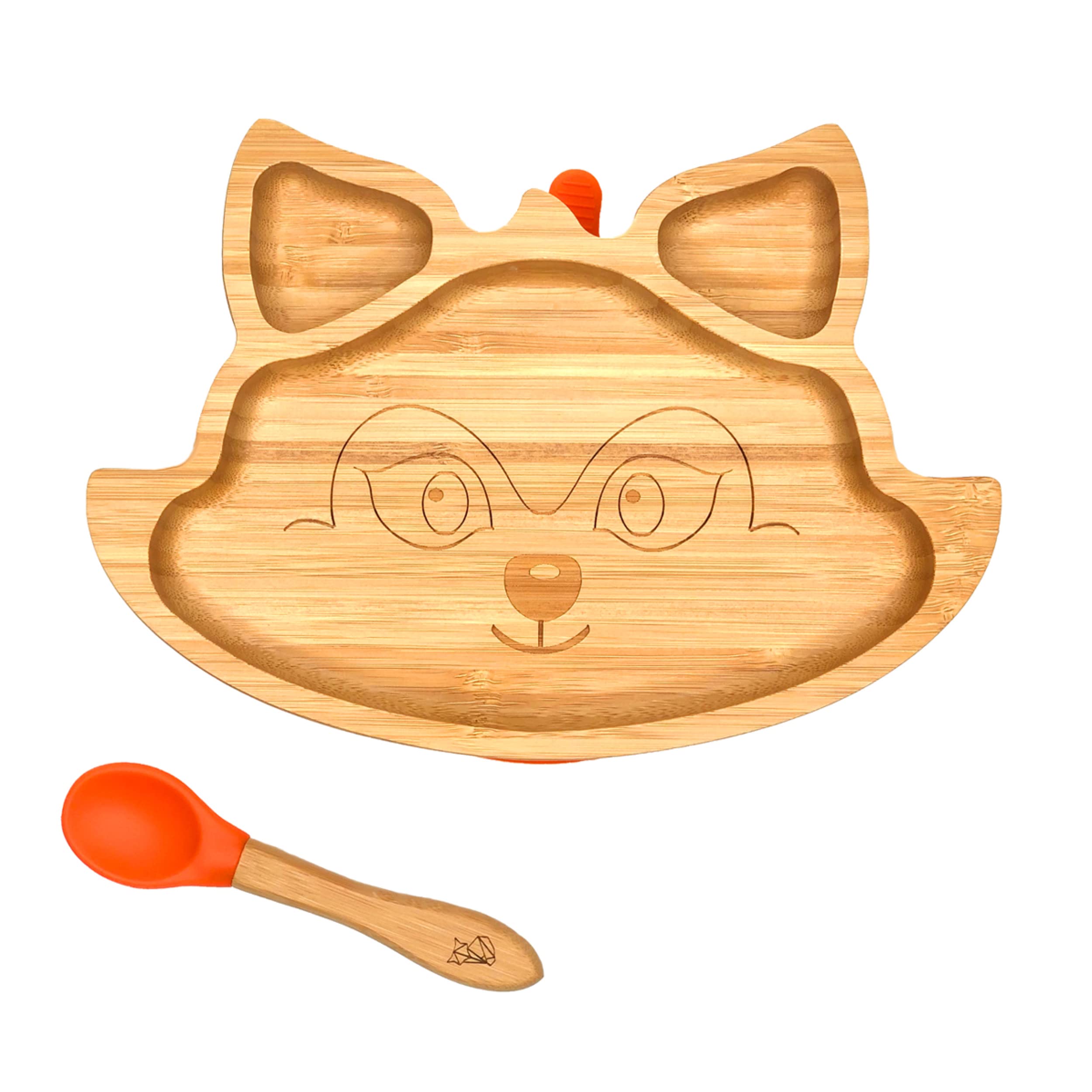 KLEINER FUCHS Baby Plate Made of Bamboo with Non-Slip Suction Cup, incl. Matching Baby Spoon | Suction Plate Baby in a Gift Box (Fox)