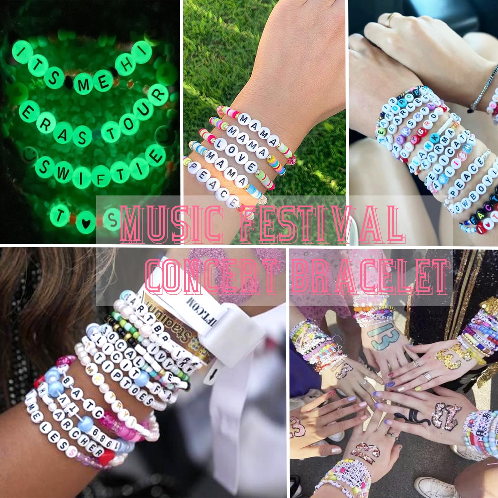 LZOUOWO Friendship Bracelet Kit Concert Bracelets Merch, 7200pcs Clay Beads for Bracelet Making Kit with Glow Beads Letter Beads and Smile Face Number Beads Jewelry for Crafts Gift