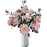 ATFL Pink Silk Roses with Stems Real Look, 5 pcs Fake Roses Artificial Flowers,Faux Rose Flowers for Home Table Decorations,Rose Artificial Flowers for Floral Arrangements