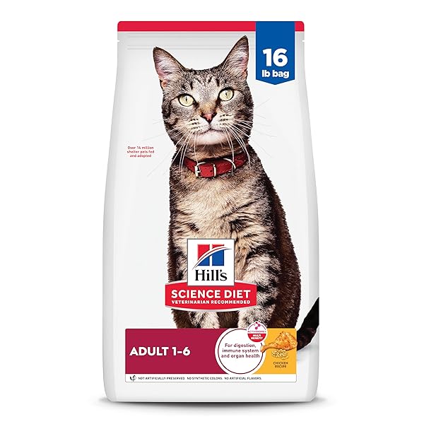 HILL’S SCIENCE DIET ADULT 1-6, ADULT 1-6 PREMIUM NUTRITION, DRY CAT FOOD, CHICKEN RECIPE, 16 LB BAG