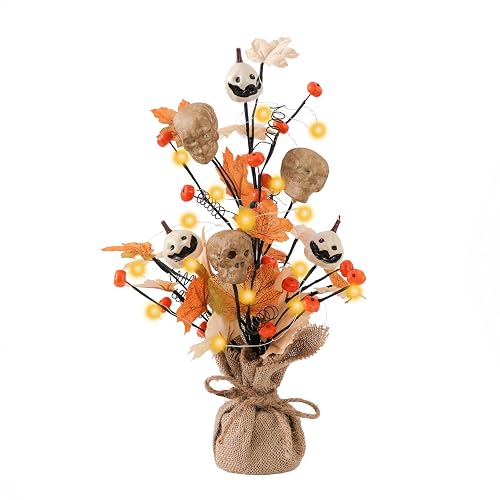 18inch Table Fall Tree Decor Artificial Pumpkin Skull Tree for Mantel Decoration for Bedroom Bathroom Decor Pumpkin