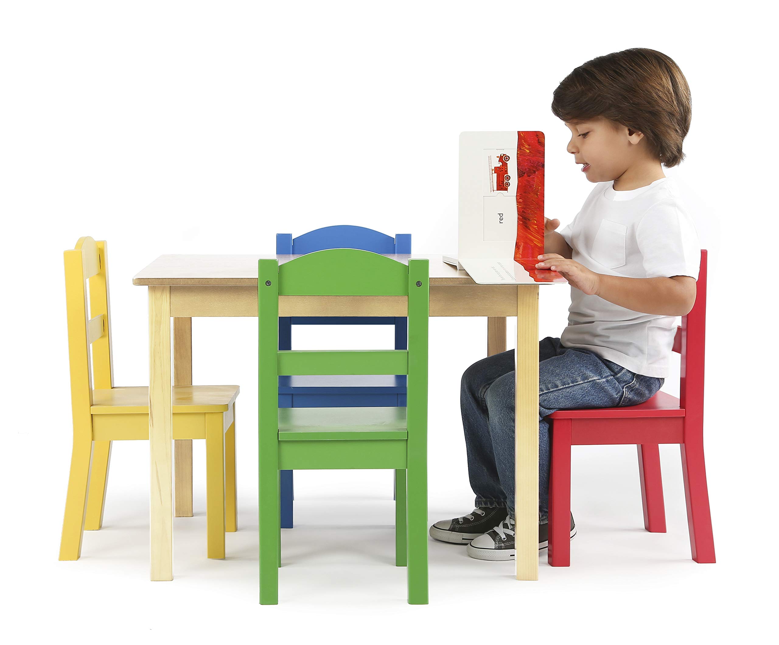 Humble Crew Kids Wooden Table and 4 Chairs Set, Natural/Primary - Kids Table and Chair Set for Toddlers and Children for Arts, Crafts, and Snack Time - Sturdy, Durable Toddler Activity Table