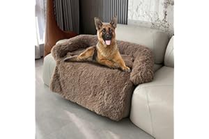 UCCY Calming Dog Beds for Large Dogs Fluffy Plush Couch Cover for Dogs with Removable Washable Cover for Furniture Protector(L, Light Brown)