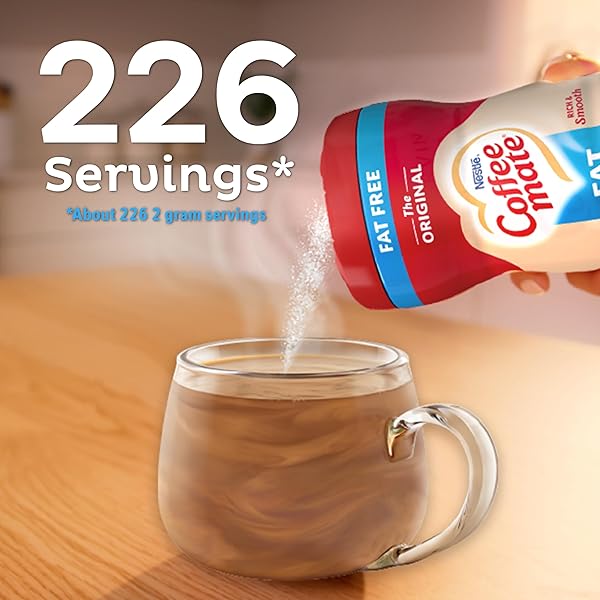 COFFEE MATE 30622 THE ORIGINAL FAT FREE 16 OZ. COFFEE CREAMER (PACK OF 2); STIR IN THE RICH, INDULGENT TASTE ANYTIME FOR A CLASSIC CUP THAT’S NON-DAIRY, LACTOSE-FREE, CHOLESTEROL-FREE & GLUTEN-FREE