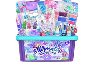 EUNVABIR Summer Mermaid Slime Kit, Shimmer DIY Slime Toy Making Kit, Glow in The Dark Mermaid Gifts for Easter Birthdays Christmas Party Favor Family Activity for Grandkids