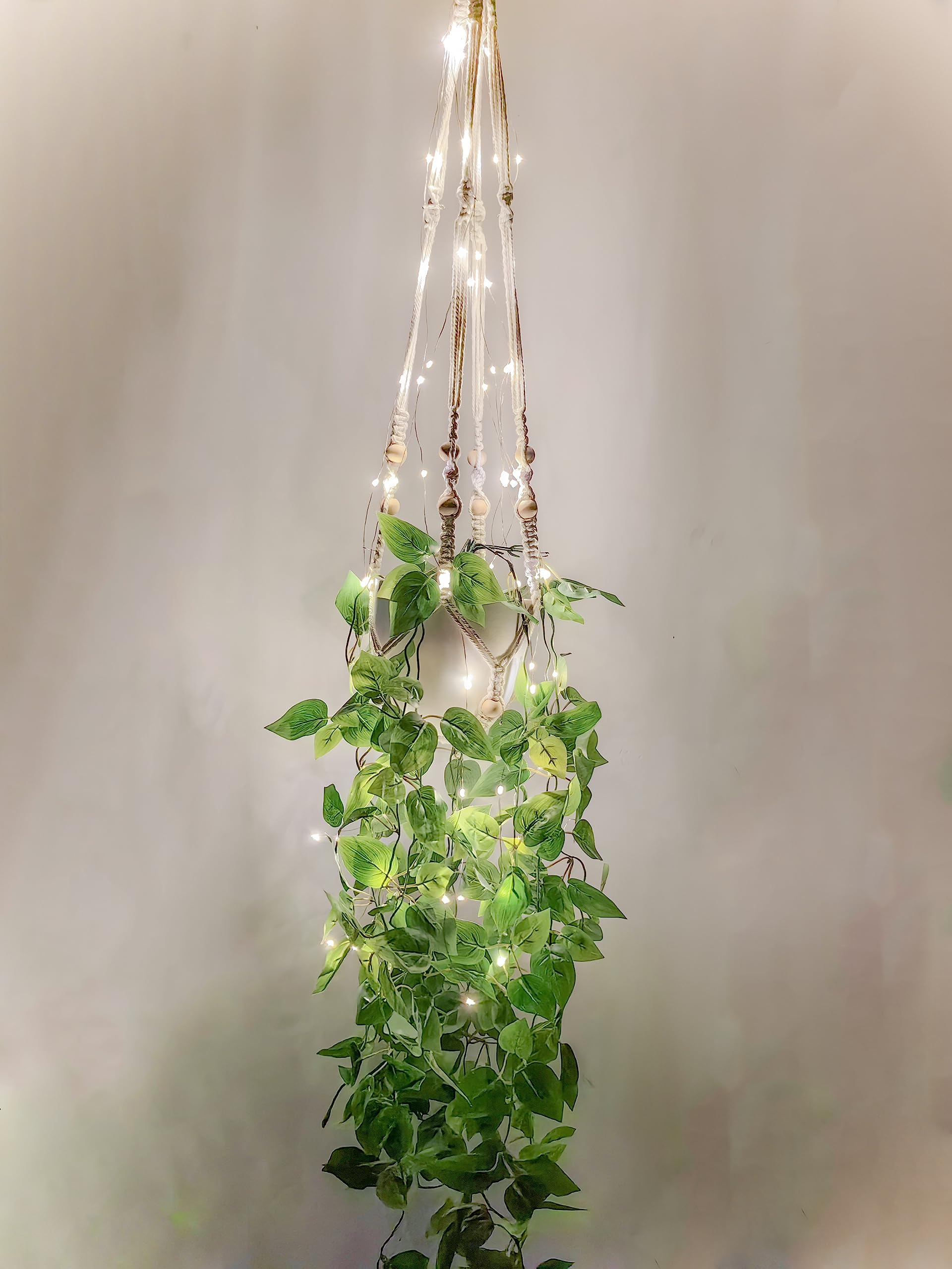 Photo 1 of **PARTIAL SET MISSING ASSEMBLY PIECES** Fake Hanging Plants with Lights Artificial Plants for Home Decor Macrame Plant Hanger with Fake Vines Faux Hanging Planter for Wall Ceiling Bedroom Bathroom Kitchen Office Boho Decor Indoor