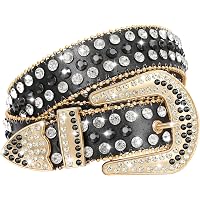 Rhinestone Grommet Punk Faux Leather Belt Adjustable Y2K Western Cowgirl macoking Black Rhinestone Belt Y2K Western Bling Cowboy  main image 3