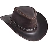 Sidewinder Mens Cowboy Leather Hat Western Style Unisex Shapeable Outback Classic Braided Hatband