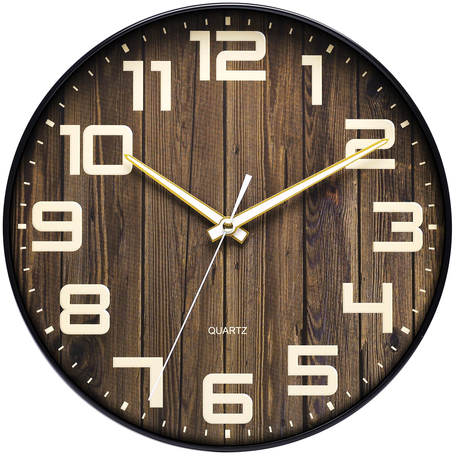 NUOVO 12 Inch Wooden Round Wall Clock Silent & Non-Ticking Retro Large Number Wall Clock Operated for Living Room Bedroom Kitchen(30 cm/ 12")