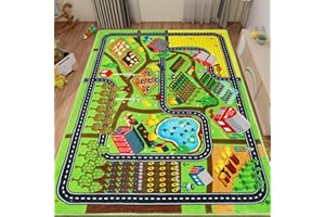 MFMIUDOLE Kids Rug Play Mat for Toy Cars, 59"×78.7" Farm Life Road Traffic for Playroom Kids Car Road Rug Village Map Mat Farm Animals Washable Play Carpet for Toddlers Boys Room Family Tummy Time Playtime