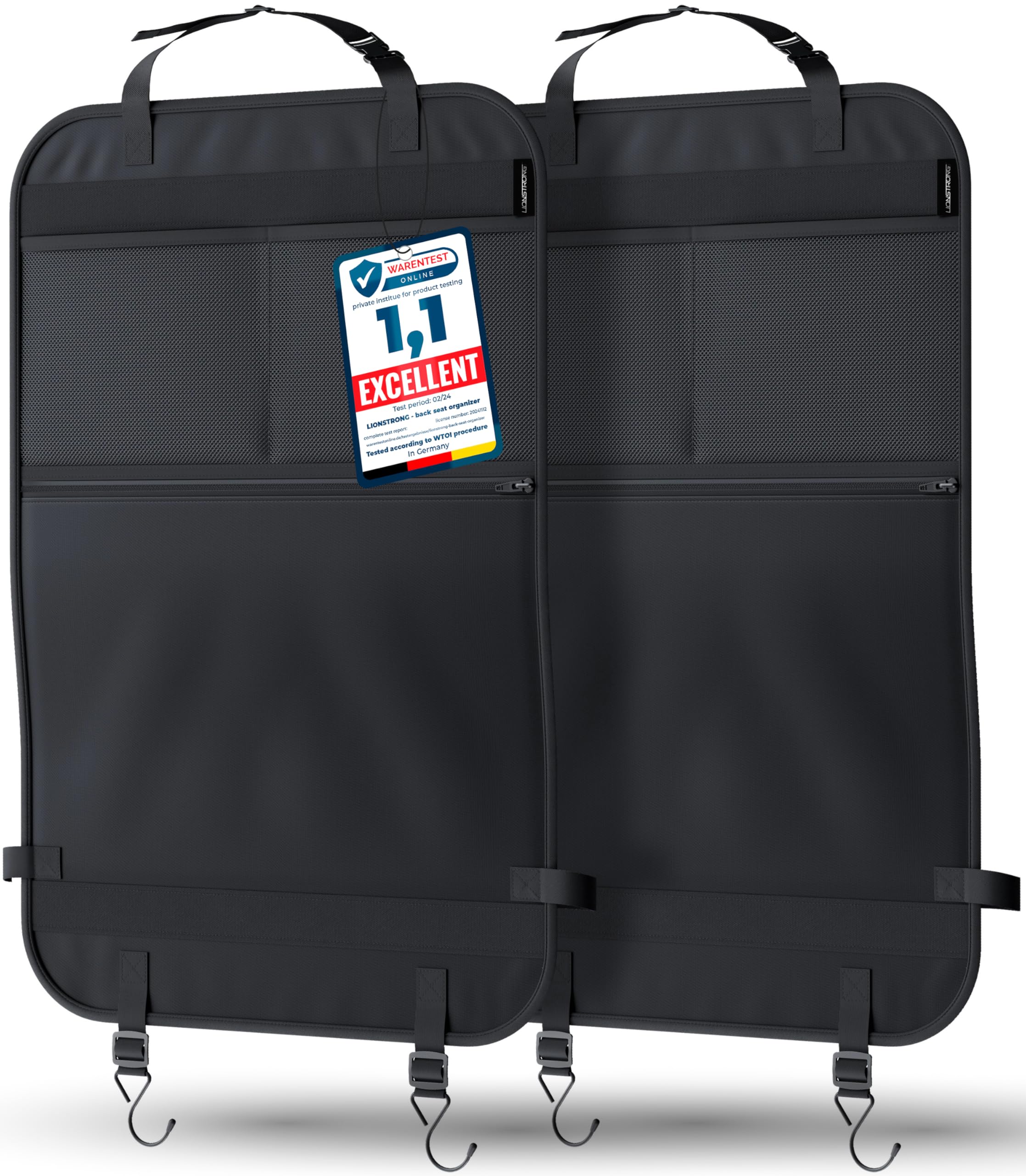 LIONSTRONG Kick Mats - Back Seat Car Organiser - Waterproof and Stain Resistant Seat Protectors (2-SET)