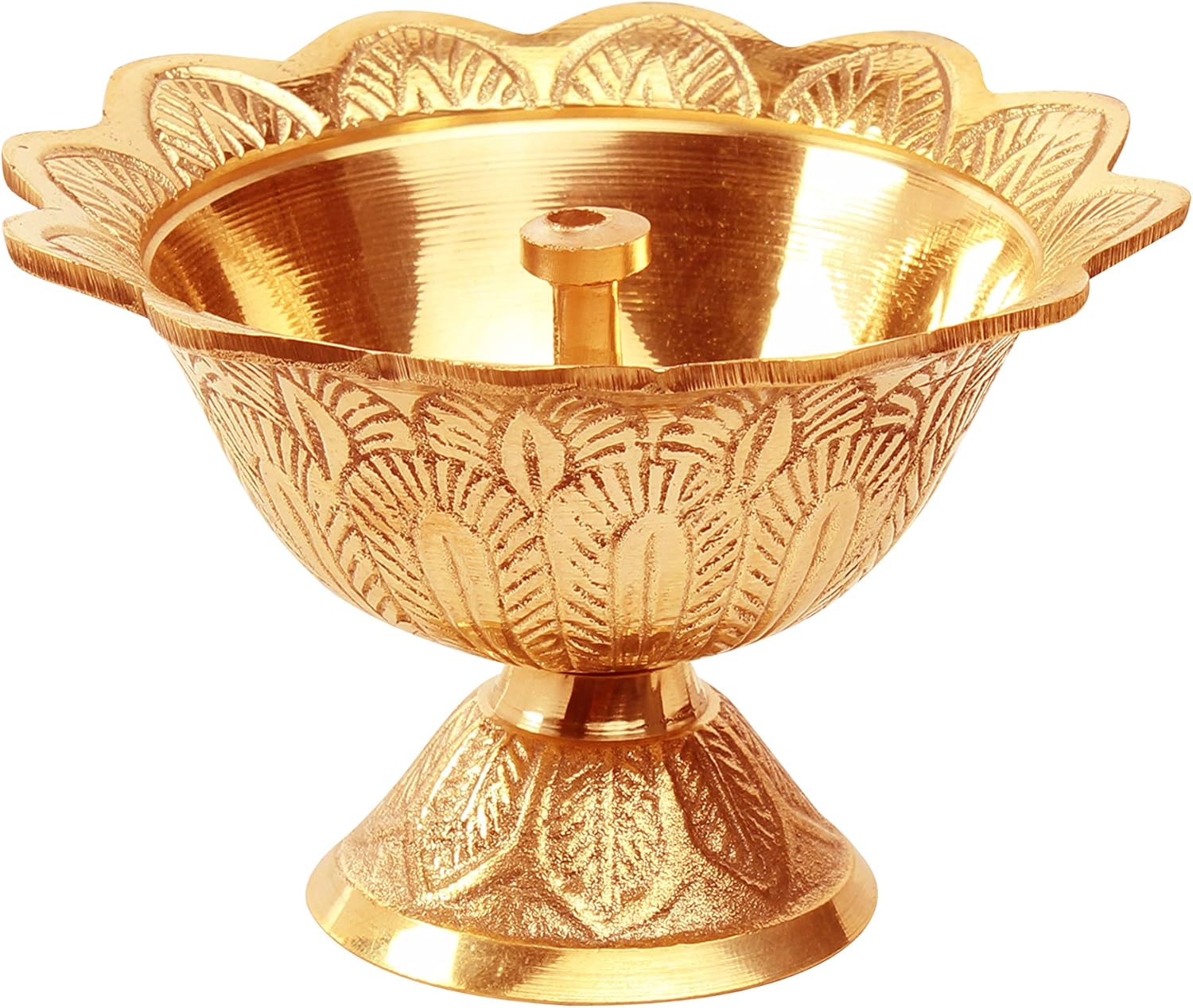 Oil Lamps & Accessories - Avador Handmade Brass Indian Puja Oil Lamp, Golden Diya Lamp Engraved Design Diya for Diwali Pooja (Devdas 1.5