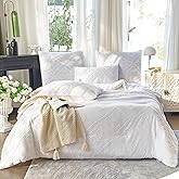 Amolavet Tufted Comforter King Size 3 Pieces Set White Boho Bedroom Farmhouse Decor for All Season King Size Comforter Quilt Bedding Set Bohemian Textured Soft Fluffy Lightweight Breathable Warm