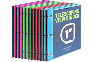 WOT I Telescoping 3 Ring Binder 1 Inch 12PCS, Flexible Binder with Expandable Spine+Customized Front Cover+Clear Catalog Pocket, Holds 225 Sheets, 4 Bright Colors