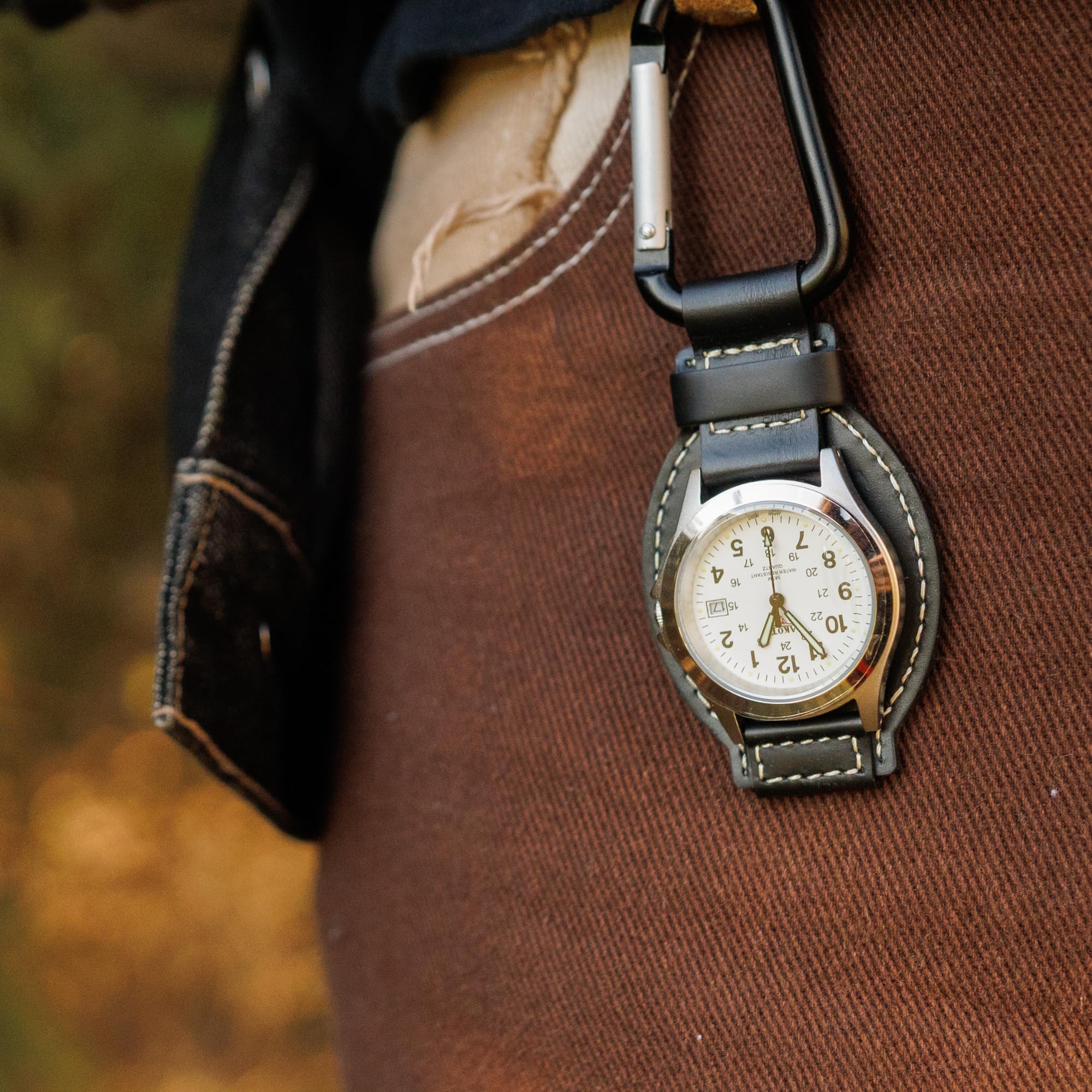 Dakota Leather Field Clip, Clip Watch, Leather Fob Strap, Lightweight Dress Pocket Watch, Outdoor Gifts for Men and Women, Use for Fishing, Golf and More