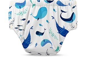 Charlie Banana Reusable Swim Diaper, Washable, with Easy On and Off Snaps for Baby Girls Boys, Soft and Snug Waterproof Fit to Prevent Leaks - The Whale on White, Size L (22-34 lbs)