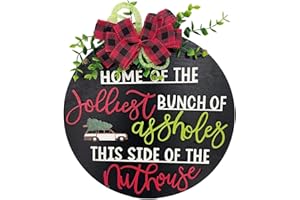 JXUEYCH National Lampoon's Christmas Vacation Holiday Decor Wooden Wreath - 12inch, Party Supplies Funny Front Door Sign Christmas Decorations (C)