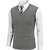 COOFANDY Men's Sweater Vest Cable Knitted V Neck Slim Fit Sleeveless Pullover Sweater