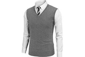 COOFANDY Men's Sweater Vest V Neck Slim Fit Cable Knitted Sleeveless Pullover Sweater