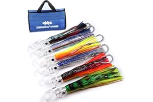 EXAURAFELIS 𝗘𝗫𝗔𝗨𝗥𝗔𝗙𝗘𝗟𝗜𝗦 Fishing Gear Fishing Lures 6.5 inch 6 pcs Trolling Lure Squid Skirted Deep Sea FishingLure Included Mesh Bag Diverlure for Predatory Fish Marlin Tuna Dolphin Shark Big Game