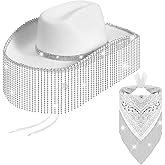 Mepase 2 Pcs Rhinestone Cowgirl Hat Bling Bandana Glitter Cowboy Hat for Disco Parties Western Wedding Cosplay (Rhinestone Style)