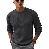 Askdeer Men's Pullover Sweater Waffle Textured Long Sleeve Knit Crewneck Casual Sweater