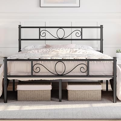 Yaheetech 5ft King Metal Bed Frame with Headboard Footboard Black
