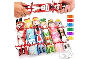 DPKOW 12 Pack Nutcracker Christmas Crackers Gift Boxes with Hats Riddle Cards Ribbon, DIY Christmas Candy Treats Boxes Xmas C