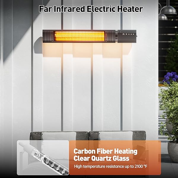CEILING ELECTRIC OUTDOOR HEATER WIFI CONTROL WALL-MOUNTED HANGING PATIO 1500W INFRARED 9 HEAT LEVELS, 24H TIMERS, CARBON FIBER TUBE HEATING WALL HEATER FOR GAZEBO, BALCONY