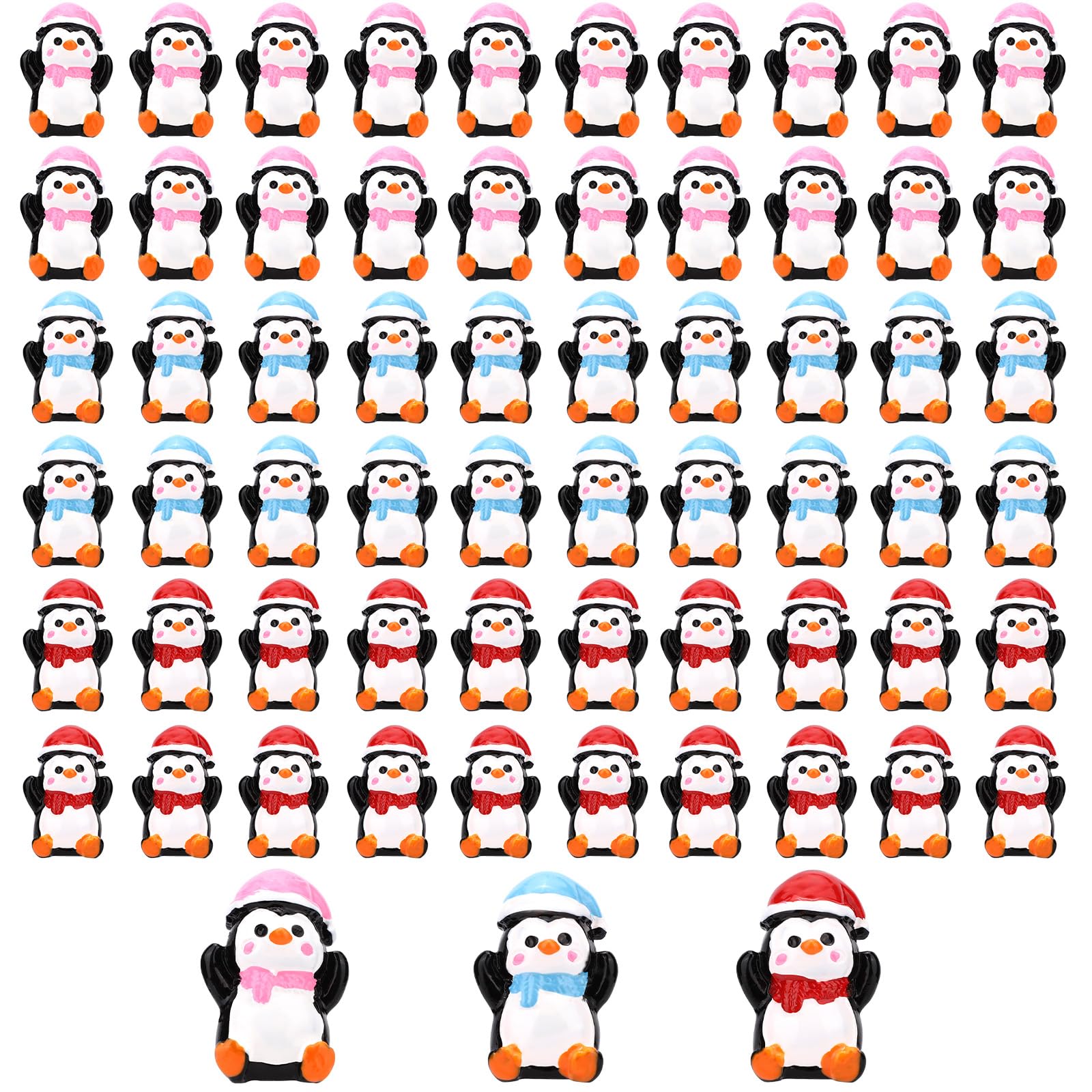 60pcs Mini Resin Penguin Figurines, Tiny Christmas Penguins with Santa Hat & Scarves Miniature Animals Figures for Winter Decorations Cake Toppers Micro Garden Christmas Party Favors DIY Craft