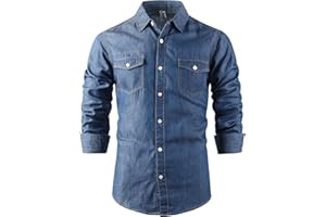 OCHENTA Men's Denim Casual Chambray Button Down Shirts Long Sleeve Lightweight