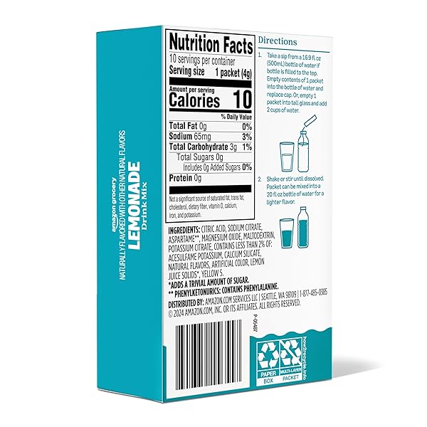 AMAZON GROCERY, LEMONADE DRINK MIX, 10 PACKETS, 1.4 OZ