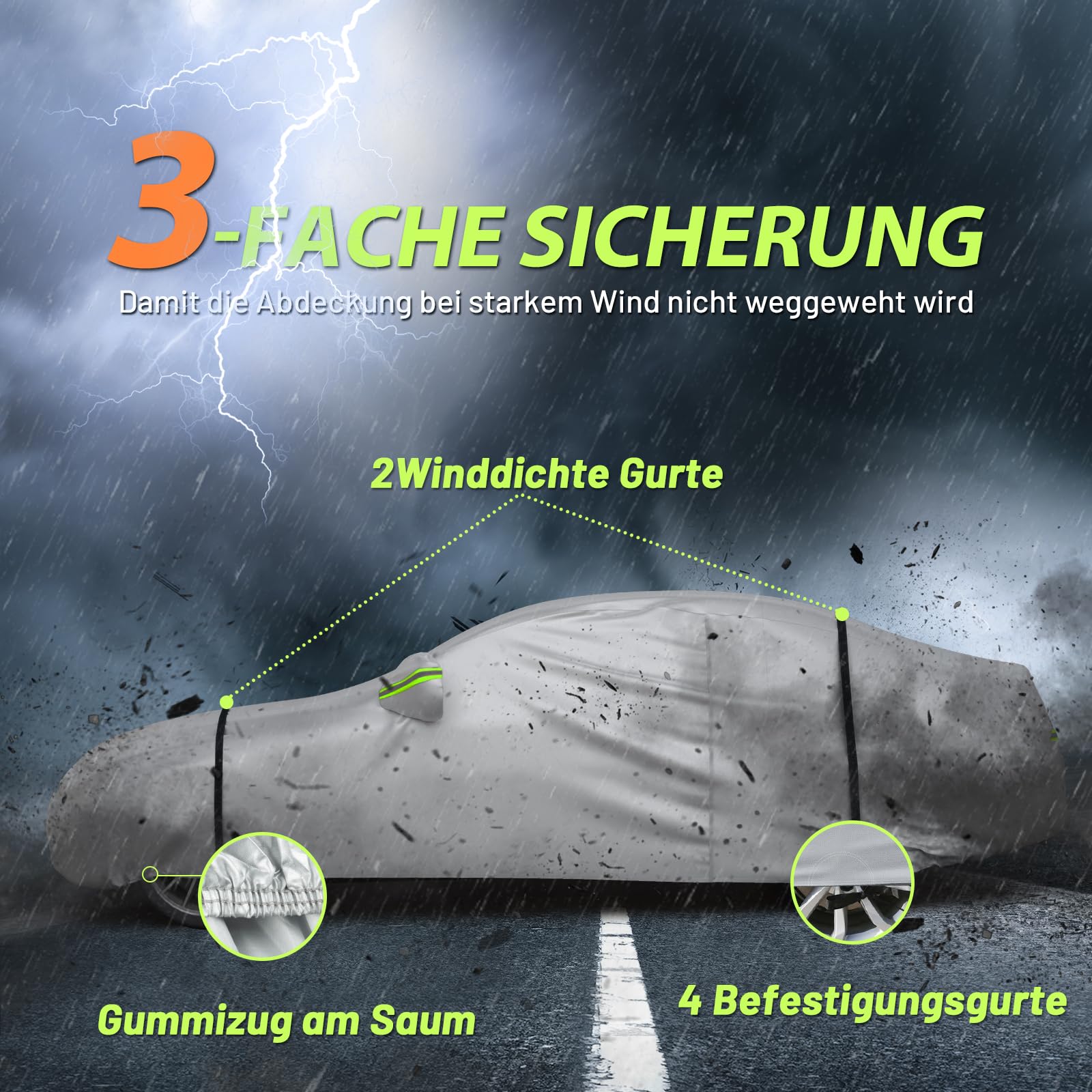Favoto Autoabdeckung Vollgarage Abdeckplane Auto Garage Staubdicht Wasserdicht Autohülle Autoplane Winter & Sommer für 450-495 cm Sänfte Limousine Silber 2.95kg 4