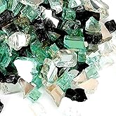 Skyflame 10-Pound Blended Fire Glass for Fire Pit Fireplace Landscaping - 1/4 Inch Reflective Tempered Fireglass Onyx Black, Platinum, Light Green
